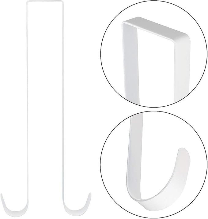 Over The Door Metal Double Sided Wreath Hanger - 1 Sided Wreath Hanger for Clothing, Towels, Wreaths, Bags Organization, Parties or Holiday Decoration - Premium Sturdy Metal 15" L (1Pcs, White)