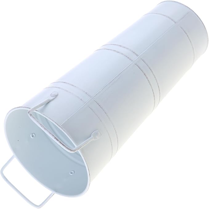Umbrella Storage Bucket Metal Umbrella Stand Holder Decorative Vase Flowerpot Rack for Home Living Room Office Decor, approx.7.5x25.5cm/2.95x10.04in, White