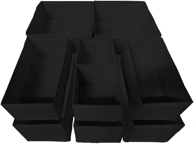 Drawer Organizer,12Pcs Dresser Drawer Organizers Foldable Closet Organization and Storage Dividers for Underwear, Sock, Baby Closet Organizer(Black)