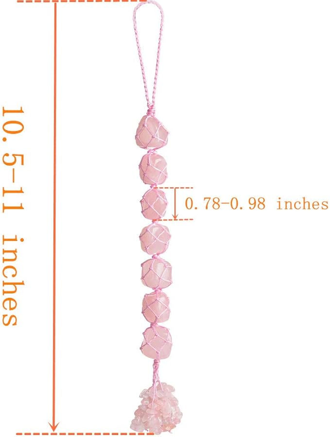 Handmade Natural Crystal Rose Quartz Car Hanging Ornaments for Home Decoration Feng Shui Ornament Yoga Meditation Car Decoration Tumbled Palm Stones