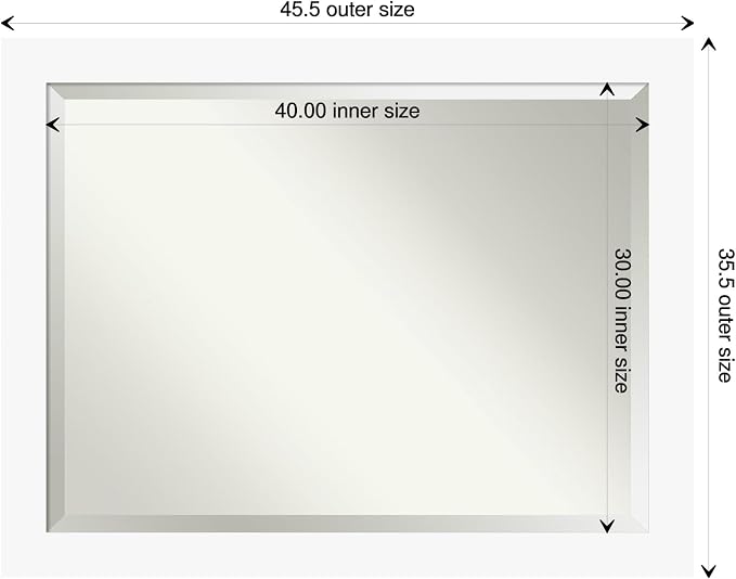 Amanti Art White Wall Mirror 35x45 Basic White Rectangle Bathroom Mirror for Wall Decor Living Room, X-Large Casual Wood Frame, Hangs Horizonally and Vertically, Bathroom Decor, Beveled Edge