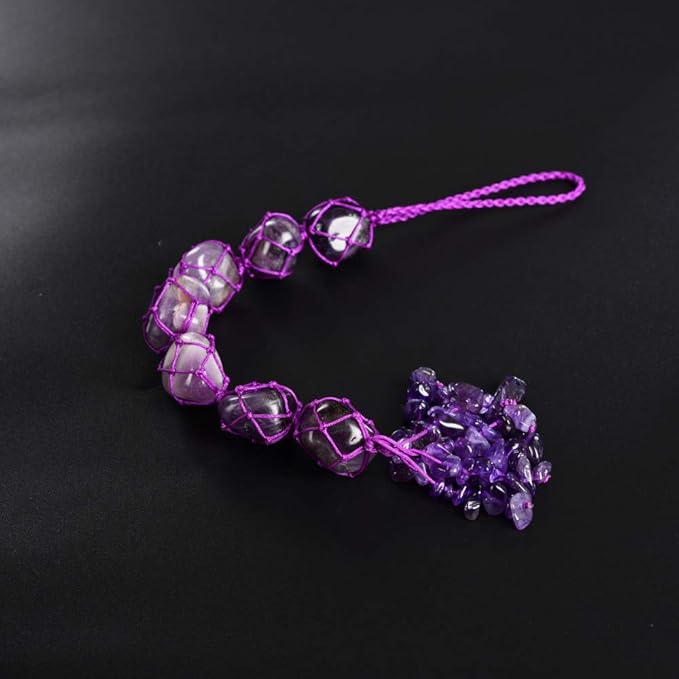 Handmade Natural Amethyst Crystal Window Car Hanging Ornaments 7 Chakra Home Decoration Feng Shui Ornament Yoga Meditation Car Decoration Tumbled Palm Stones