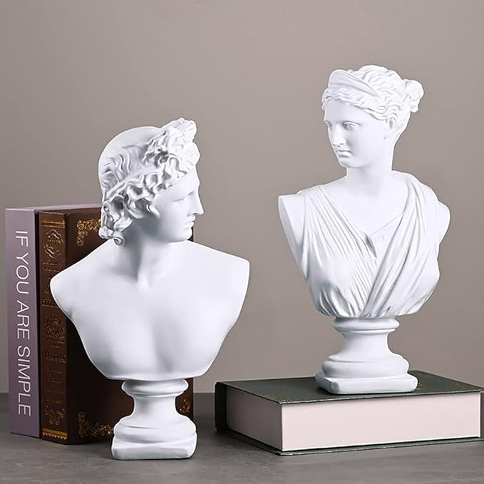 11.8 Inch Classic Greek White David Man Bust Statue, Large Resin Roman Goddess Apollo Sculpture for Home Décor