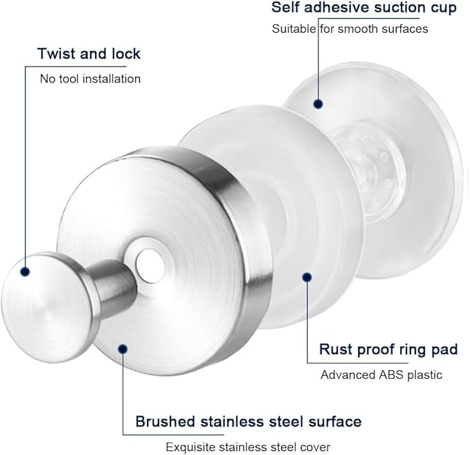 Linwnil Suction Cup Silver Wreath Hanger，Suction Cup Hooks Hanging 10 Lbs，Waterproof Suction Cup Wreath Holder for Windows, Shower, Wreaths，Smooth Doors (Silver, 4 Pack)