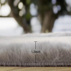 Silver Grey Round Rugs 8ft Shag Washable Area Rugs for Bedroom Faux Bunny Fur Circle Rug for Living Room Large Sheepskin Nursery Rug Home Décor