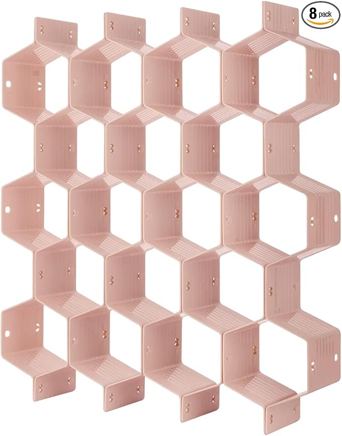 Poeland Drawer Divider Organizer Adjustable DIY Grid Honeycomb Drawer Divider for Underwear Belt Scarf Socks Pink