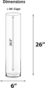 CYS EXCEL Cylinder Clear Glass Vase (H:26" D:6") | Multiple Size Choices Glass Flower Vase Centerpieces | Hurricane Floating Candle Holder Vase