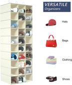 coastal rose Hanging Shoe Organizer for Closet, 30 Sections Hanging Closet Organizers and Storage Shelves Space Saving Shoe Rack Holder, Beige, 17''W×11.5''Dx 48''H