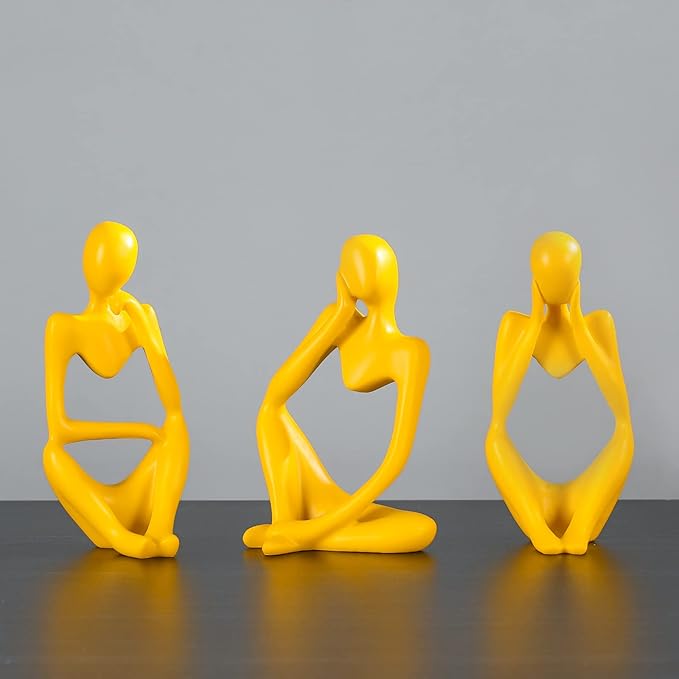 BMLCGJ Thinker Statue Gold Decor Abstract Art Sculpture, Golden Resin Collectible Figurines for Home Living Room Office Shelf Decoration,Great Gifts Ideas (Yellow)