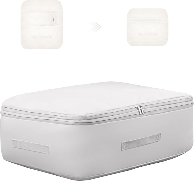 Ultra Space Saving Self Compression Organizer, Comforter Storage Bag for Clothes, Blankets, Pillows, Duvet, Comforters, Bedding Sets and Much More (Gray,L - 54 * 42 * 30cm)