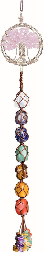 Handmade Crystal Window Car Hanging Ornaments 7 Chakra Home Decoration Feng Shui Ornament Yoga Meditation Car Decoration Tumbled Palm Stones (Style10)