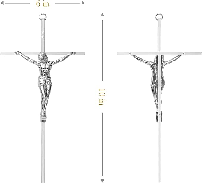 KUXBET Crucifix Wall Cross, Metal Wall Hanging Cross,10inch Silver Jesus Crucifix Home Décor, Gift for Family