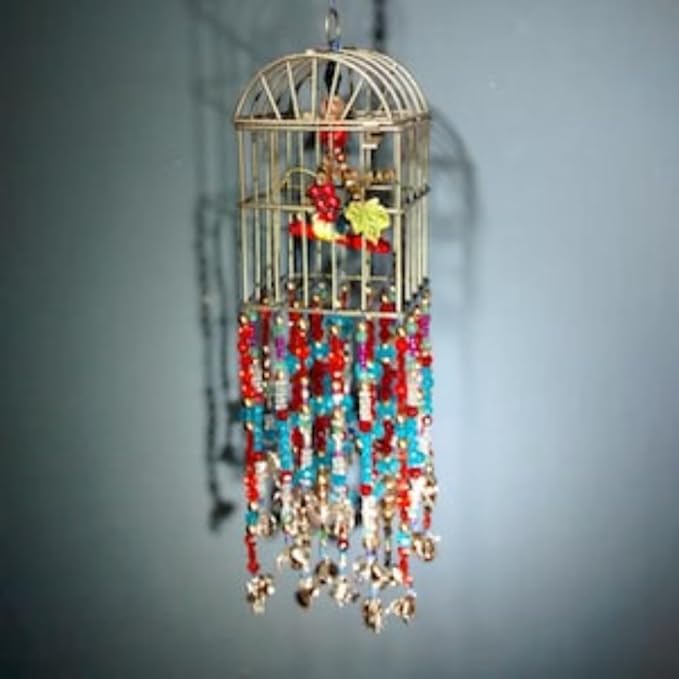 Vintage Metal Mobiles, Birdcage Shaped Mobiles, Silver Charms Mobiles, Pretty Metal Mobiles Bell, 4 "W x 24 "H x 4 "D, Small Mobiles for Livingroom Bedroom Garden