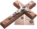 Holy Land Market Saint Benedict Wall Crucifix - Handmade Holy Land Olive Wood Cross & Saint Benedict Medals and Metal Corpus, 15 Inches