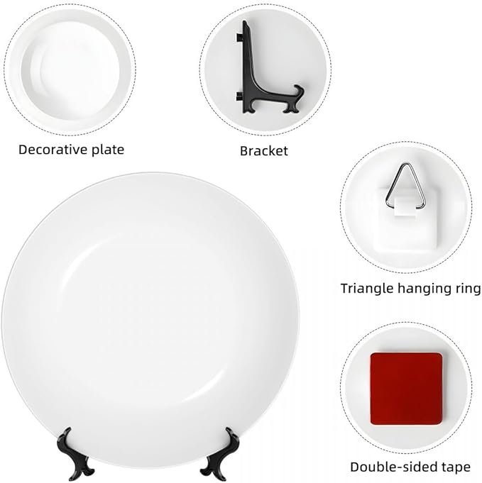 AKAISOEDN Custom Photo Ceramic Decorative Plates with Display Stand Design Personalized Bone China Decorative Plate for Study Office Living Dining Room Foyer, White, 7in