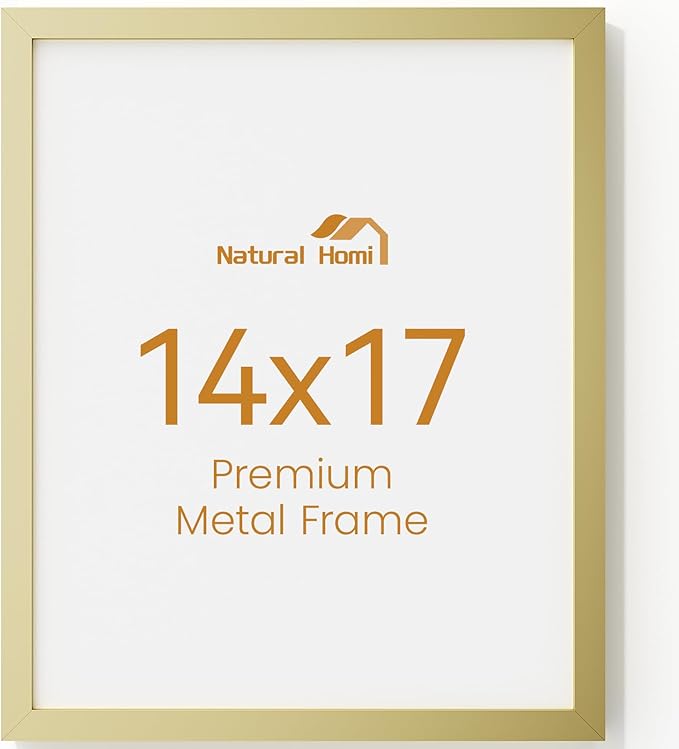 14x17 Aluminum Metal Picture Frame,Tempered Glass Gold Photo Frame 14x17 for Family Photo,Posters,Art,Document to Wall Mount Horizontally or Vertically