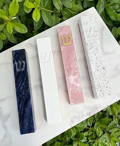 A&S Mezuzot Quartz Mezuzah Case with Engraved Shin Design Easy Peel and Stick Judaica Door Mezuza (Pink, 6 Inches)