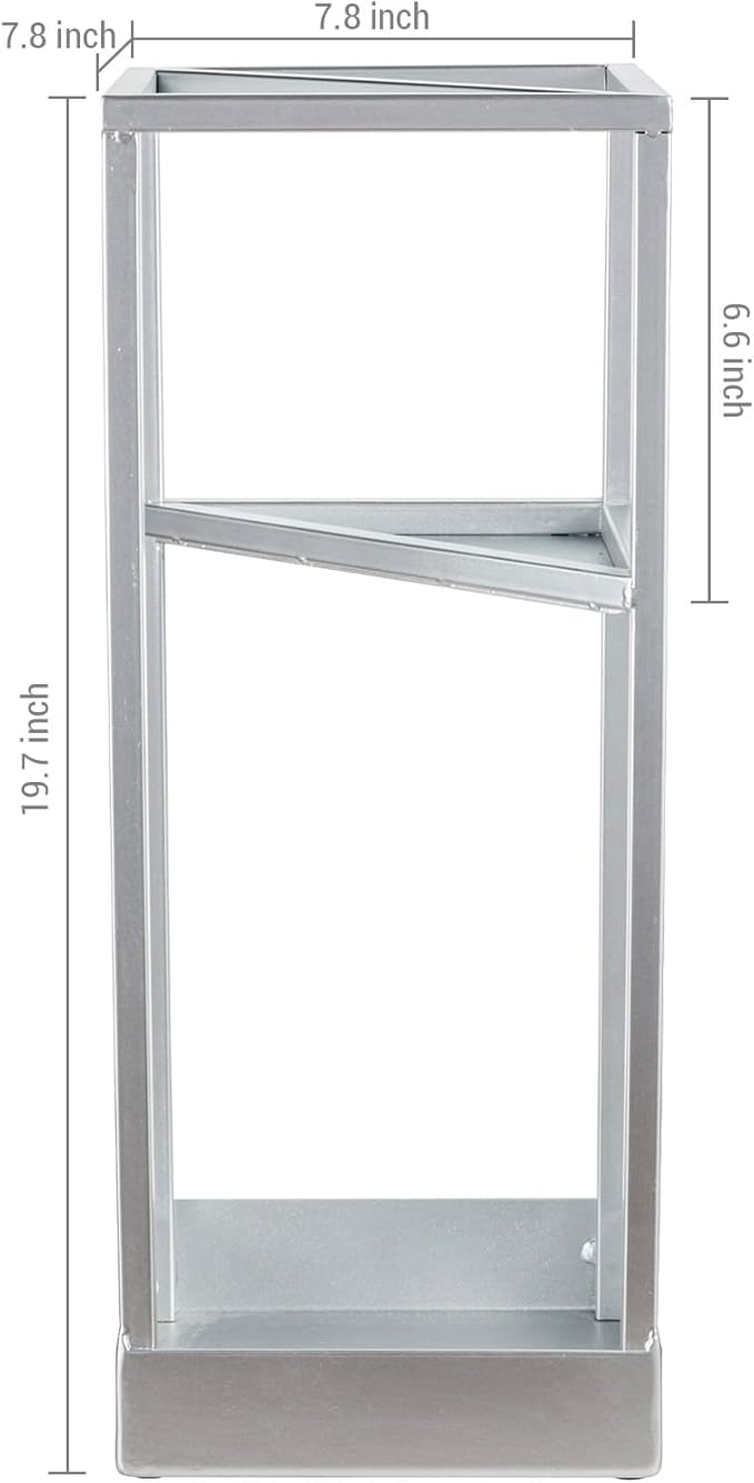 MyGift 20 Inch Tall Modern Silver Tone Metal Geometric Freestanding Entryway Umbrella Rack or Cane Holder with Shelf for Small Umbrellas and Bottom Drip Tray