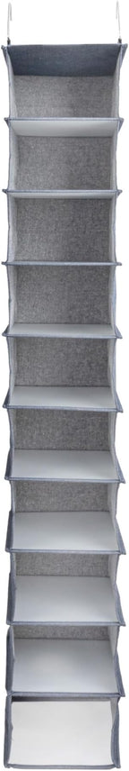Household Essentials Hanging Narrow Cotton Blend and Plastic Closet Organizer with 10 Storage Shelves, Denim