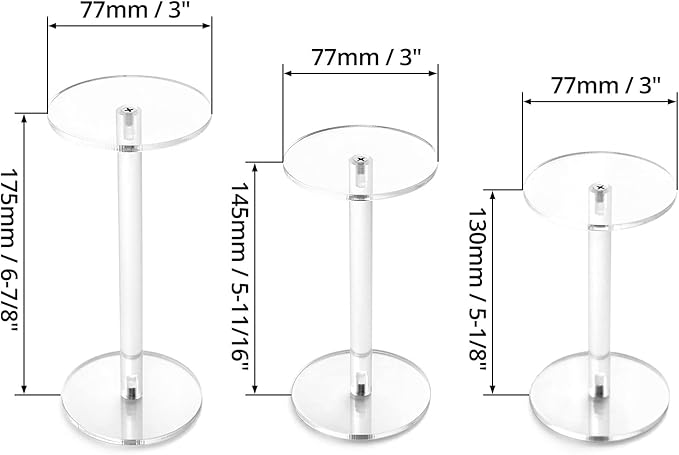 QWORK Round Acrylic Display Stand, Premium Clear Round Riser Stands, Set of 3