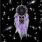 Purple Dream Catcher, Large Dreamcatcher, Handmade Feather Mobile Wall Decor Hanging for Girl Women Bedroom Dorm Room Decorations Home Ornament Birthday Festival Craft Gift (Dual Ring)