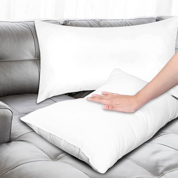 Covers & All Throw Pillow Inserts Only (Pack of 4, White) 65 GSM Non-Woven Fabric with 15D Silicon Fiber Filling, Durable Soft Universal uses for Home Decor Office Indoor Outdoor (Rectangle 16" x 24")