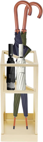 Umbrella Rack for Entryway Modern Freestanding, Metal Umbrella Stand with Drip Tray, Holds Canes/Hiking Poles, for Home Office, 7.9"x7.9"x20.9" (Gold)
