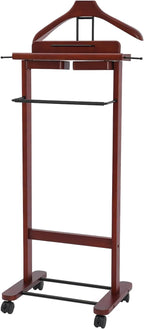 Clothes Valet Stand, Wood Valet Stand Suit Rack Stand with Drawer for Men/Women, Contour Hanger, Trouser Bar, Belt Hooks Shoe Rack, Freestanding Valet Stand (Reddish Orange)