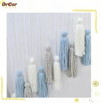 DrCor Dusty Blue Boho Macrame Garland – Serene Wall Hanging for Living Room, Bedroom or Reading Corner, Dorm Room or Study Decor, Coastal Boho Mantel or Entryway Decoration