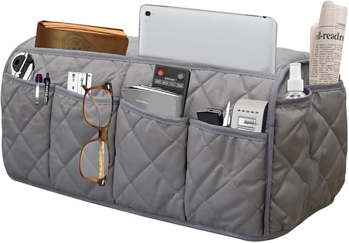 Armchair Caddy, Sofa Armrest Organizer with 14 Pockets, Waterproof Non Slip Recliner Remote Control Holder, Couch Chair Arm Storage for TV Remotes, Phone, iPad, Magazine, Books