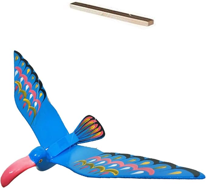 WitnyStore Wooden Bird Mobile 24" Blue Long Red Beak Hand Made Painted Wood Flapping Wing Birds Hanging Ceiling Decor Wind Chimes Handcrafted Art Animal Decorative Collectibles Décor Gifts Souvenirs
