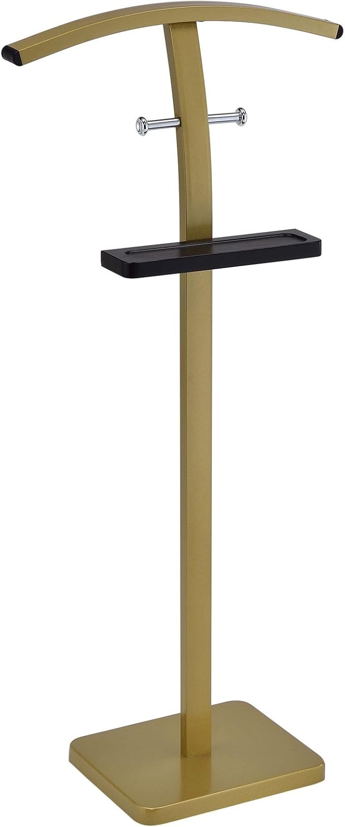 Kings Brand Furniture Henry Men’s Suit Valet Stand – Freestanding Clothes Valet Rack with Jacket Hanger, Pants Bar, Tie Holder & Storage Shelf – Modern Bedroom Garment Organizer (Gold/Black)