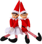 Set of 2 Christmas Elf Figures Kit, Red and White Naughty Boy and Girl with Long Legs and Soft Body for Christmas New Year Winter Holiday Birthday Decorations