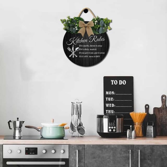 Retro Kitchen Decor,Kitchen Rules Rustic Round Wooden Sign,For Home, Office, Store Or Restaurant
