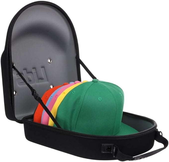 Lids Hat Travel Case – Baseball Cap Carrier for 6 Hats, Durable Black Exterior with Grey Interior, Storage with Handle & Adjustable Shoulder Strap, Hard Hat Organizer for Travel & Closet