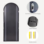 Dewfig Arched Full Length Mirror, 78"x38" Large Floor Mirror with Stand, Oversized Full Body Mirrors for Standing/Leaning/Hanging, Wall Mounted Mirrors for Bedroom, Living Room,Dressing Room, Black