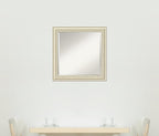 Amanti Art White Wall Mirror 24x24 Country White Wash Square Bathroom Mirror for Wall Decor Living Room, Medium Country Rustic Wood Frame, Hangs Horizonally and Vertically, Bathroom Decor, Beveled