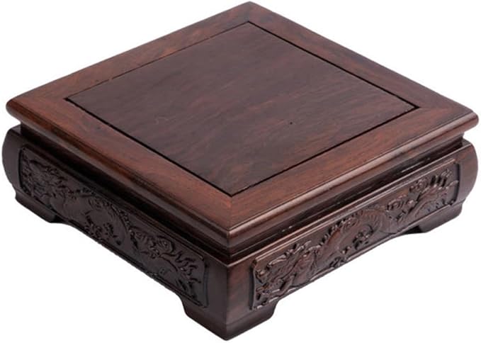 GOLDY&WENDY Chinese Solid Wood Pedestal Stand Square Black Catalpa Display Risers Base with Carved Handcrafts