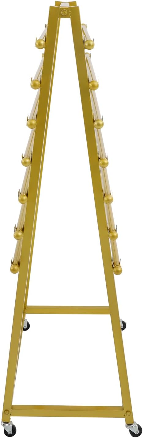 15 Tier Ribbon Holder Organizer Rack, Movable Scarf Towel Holder, Double-Sided Scarf Rack with Lockable Wheels, Floor Standing Ribbon Organizer for Craft Room Cake Shop Flower Store (Gold)