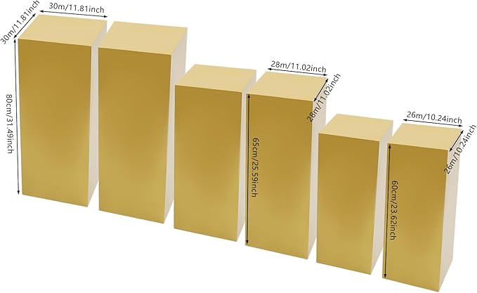 6 PCS Display Pedestal Stand, Metal Display Pedestal Stands Decoration Cube Sculpture Displays Column Square Displays Stands Pillars for Wedding Party Baby Shower Birthday (Gold, 6PCS)