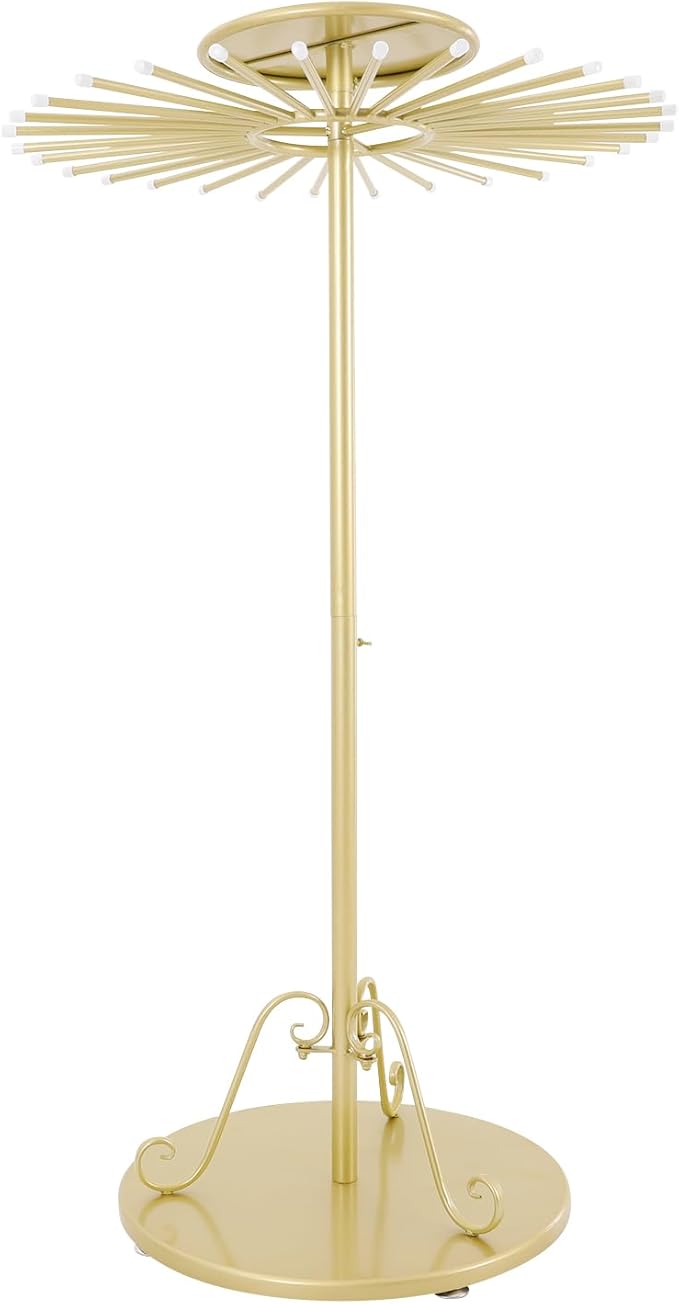 Scarf Display Stand 30-Arm Scarf Holder Organizer Freestanding Scarf Hanger 360° Rotating Rack for Home and Clothing Store (Gold, 30 Rods)