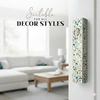 SURI Mezuzah with Printed Scroll for Door – 5 Inch Terrazzo Cream and Turquoise Mezuzah Case, Self-Stick Modern Mezuza Cover, Fits a 4 Inch Scroll, Gift Box Included