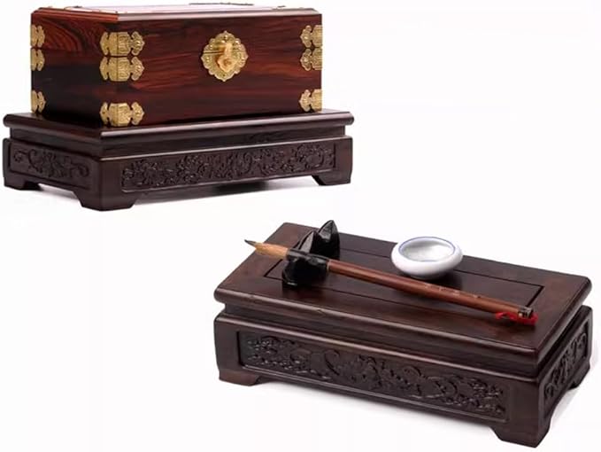 GOLDY&WENDY Solid Wood Display Stand Square Rosewood Hand-Carved Vase Lamp Buddha Statue Display Risers Home Decor Pedestal Base