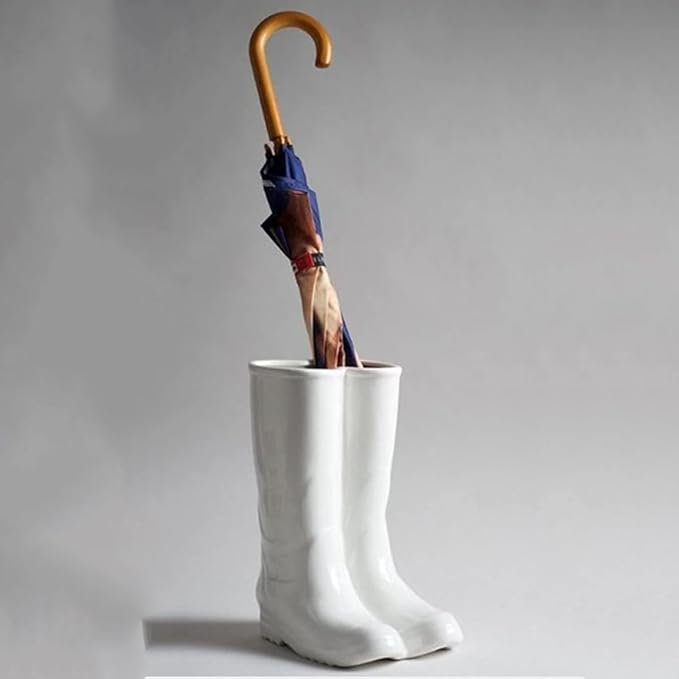 Ceramic Umbrella Stand Rack, Tall Rain Boots Umbrella Holder Rack,Entryway Canes/Walking Sticks Rain Umbrella Storage Holder for Hallway Home Office Decor(13.3 * 10.2 * 7.5inch, White)