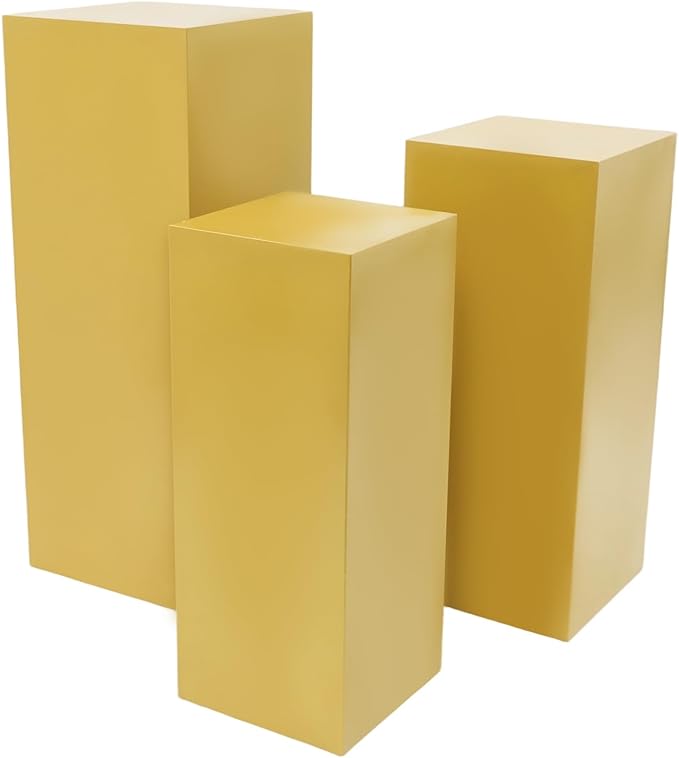 3Pcs Square Display Pedestal Stands Set for Party, Metal Display Stand Plinth Pillars, Cake Stands Pillars for Wedding Birthday Art Decor Risers, 11.8*31.5" (L), 11.02*25.6" (M), 10.24*23.6" (S)