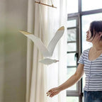 Soaring Seagulls Hanging Mobile Wing Wood Flying Seagull Decor Ceiling Creative Pendant Unique Home Nautical Wall Outdoor Decoration Mediterranean Festival Window Balcony Garden Wooden Model Ornament