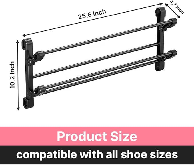 Foldable 26-Inch Wall Mounted Shoe Rack Organizer, Holds 6 Pairs, Small Hanging Shoe Rack for Entryway, Door or Closet, Space-Saving Wall Shoe Storage