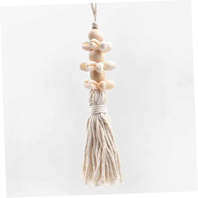 Pastoral Wooden Beads String with Shells and Tassels Creative Boho Decor for Home Beach Inspired Rustic Touch Versatile Hanging Garland for Walls Windows