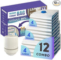 12 Pack Vacuum Storage Bags with Electric Pump, Compression Space Saver for Comforters, Bedding, Blanket Storage, Vacuum Seal Bags for Clothing, Luggage and Closet Organizer,