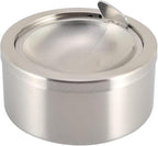 Nescope Stainless Steel Windproof Ashtray with lid Flip Top Ashtray for Indoor or Outdoor Use Ash Holder for Smokers Desktop Smoking Ashtray Home Office Decoration Classic Metal a Lid Ashtreys